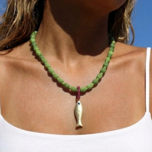 Collar Cuentas Verde Pez